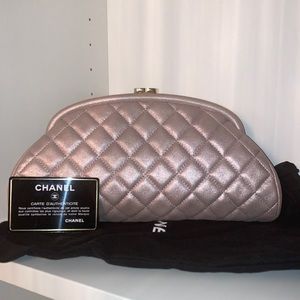 MINT condition Chanel Timeless Clutch iridescent champagne pink
